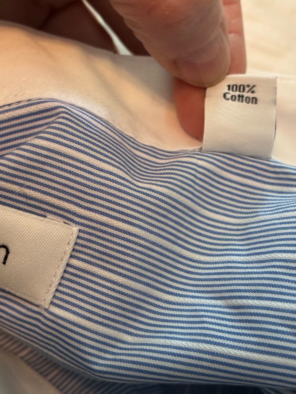 Calvin Klein Light Blue Pinstripe Dress Shirt with White Contrast Collar - Picture 4 of 6